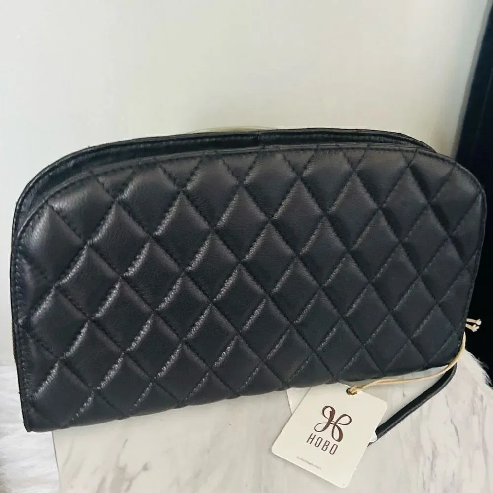 HOBO‎ Cole Quilted Leather Clutch Bag, Classic Chic Party Bag, Black, NWT